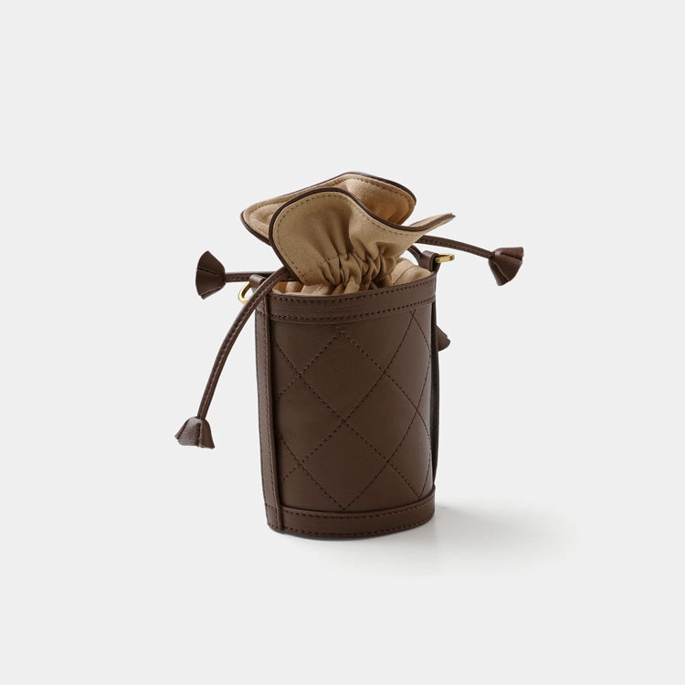 Durable feature premium design Cute Womens Coffee Leather Barrel Chain Crossbody Purse Bucket Round Shoulder Bag for Women