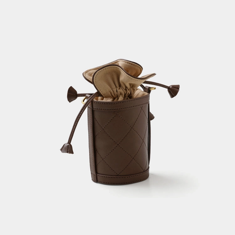 Cute Womens Coffee Leather Barrel Chain Crossbody Purse Bucket Round Shoulder Bag for Women Smart Casual Look Classic Versatile Piece