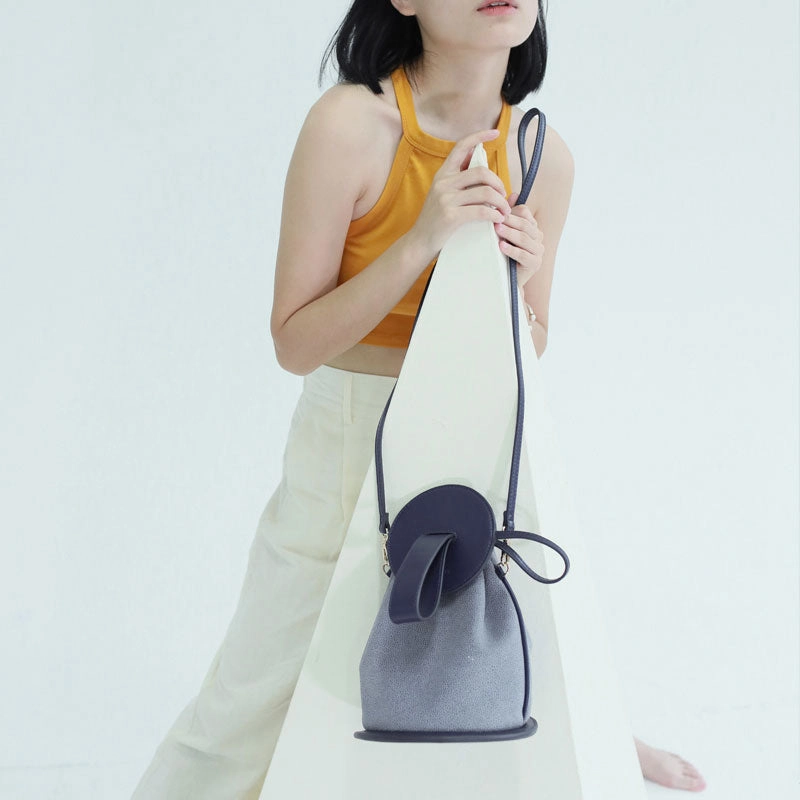 Functional Essential Cute Yellow Leather Womens Mini Bucket Purse Handbag Barrel Shoulder Bag for Women