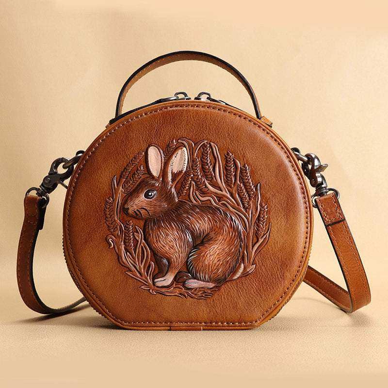 High-end hand carry bag Cutest Womens Leather Round Handbag Bunny Crossbody Purse Vintage Round Shoulder Bags for Women