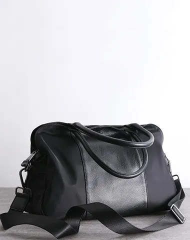 Canvas texture Black Womens Nylon Leather Shopper Bag Totes Womens Black Nylon Shoulder Shopper Purse Nylon Handbag Purse for Ladies