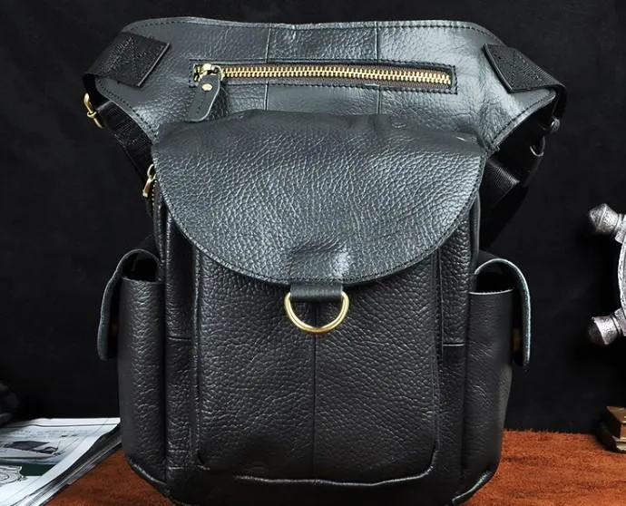 Cool Leather Mens Drop Leg Bag Belt Pouch Waist Bag Shoulder Bag for Men Compact Size