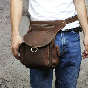 Compact Harmony Cool Leather Mens Drop Leg Bag Belt Pouch Waist Bag Shoulder Bag for Men