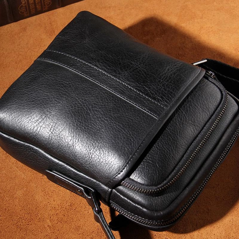 Eco Friendly Leather Mens Black Small Shoulder Bag Messenger Bag Crossbody Bag for Men