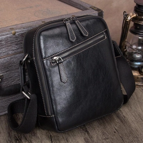 Elegant Touch Work Routine Vintage Small Vertical Leather Black Small Messenger Bag Brown Side Bag Courier Bag for Men