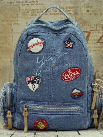 Daily Strength Denim Womens Backpack School Backpack With Stickers Vintage Denim Blue Backpack For Women Functional Design Secure Closure