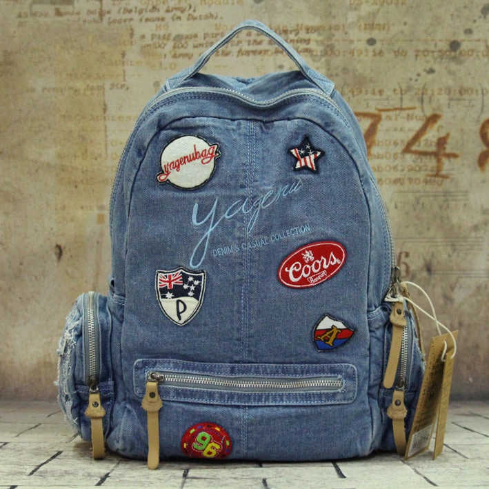 Daily Strength Denim Womens Backpack School Backpack With Stickers Vintage Denim Blue Backpack For Women Daily Use