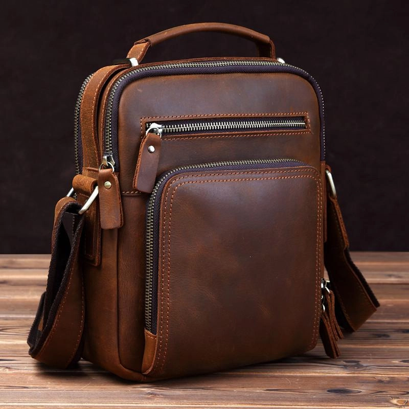 Outdoor Gear Essential Small Brown Leather Messenger Bag Men's Vertical Side Bag Mini Vertical HandBag Courier Bag For Men