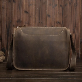 Weekend Style Classic Shape Vintage Brown Leather Men's Side Bag Coffee Courier Bag Messenger Bag For Men