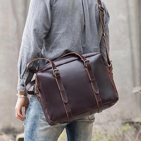 Dark Brown Cool Leather Mens Large 15 inches Briefcase Laptop Briefcase Messenger Bags Side Bags Work Bag for Men Outdoor Adventure Gear