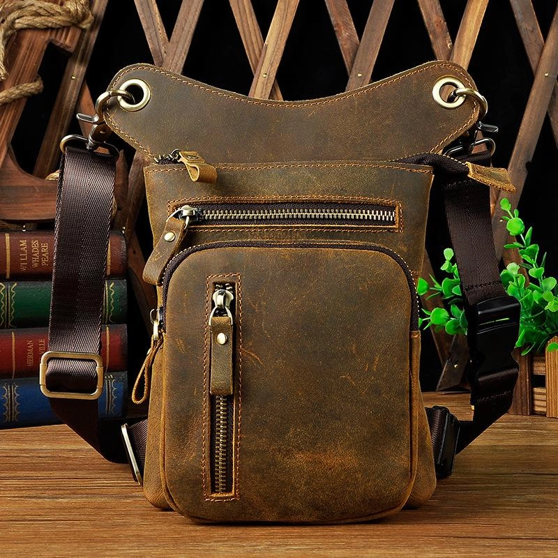 Fashion Accessory Dark Brown LEATHER MEN'S Belt Pouch Mini Side bag Vertical Phone Bag MESSENGER BAG Belt Bag FOR MEN