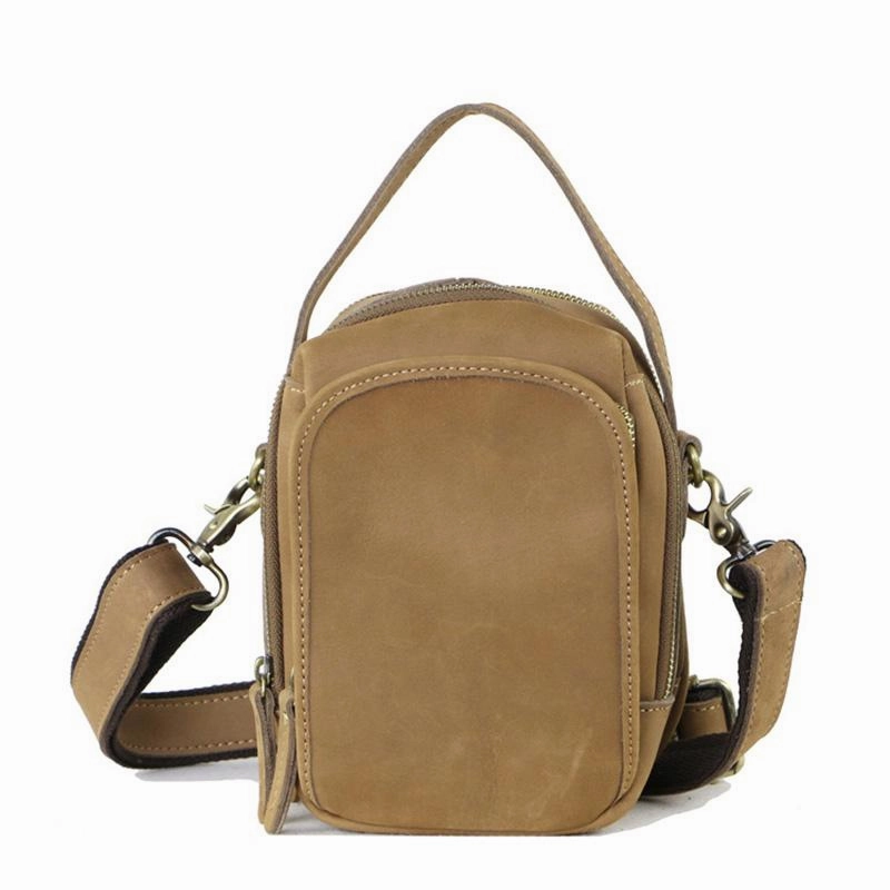 Minimal Carry Dark Brown Leather Mens Casual Mini Courier Bag Messenger Bags Belt Bag Belt Pouch For Men