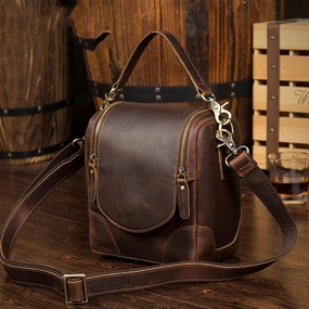 Dark Brown Leather Mens Small SLR Camera Bag Shoulder Bag Messenger Bag For Men work commute Urban Adventure Gear