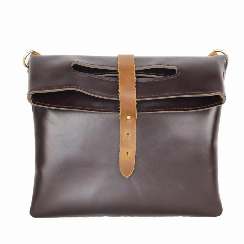 Dark Coffee  Leather Mens Casual Small Side Bags Messenger Bags Brown Postman Bag For Men Practical Storage