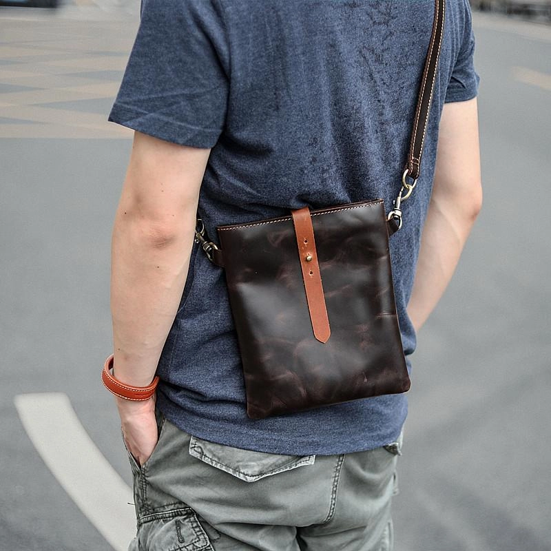 Outdoor companion Dark Coffee Leather Mens Small Vertical Courier Bag Messenger Bags Black Small Postman Bag For Men