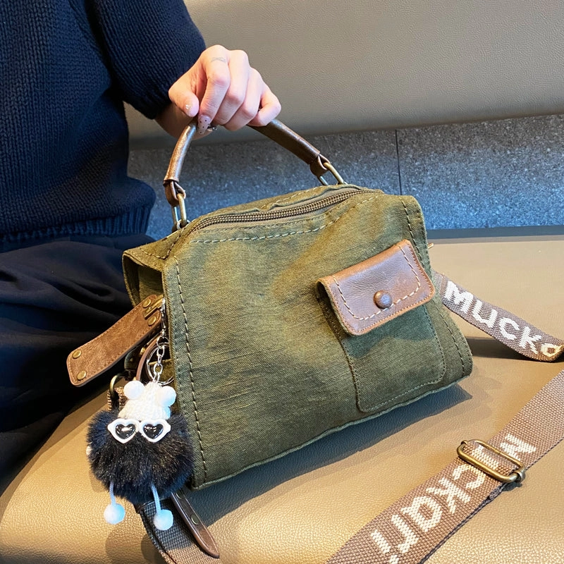 Stylish Choice Dark Green Canvas Convertible Backpack Shoulder Bag Women Canvas Convertible Handbag Crossbody Bag