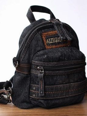 Casual Travel Adventure Journey Denim Blue Womens Backpack School Backpacks Blue Vintage Denim Backpack For Women Active Fit