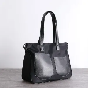 Black Womens Nylon Leather Shopper Totes Womens Nylon Shoulder Tote Black Nylon Handbag Purse for Ladies Road Trip
