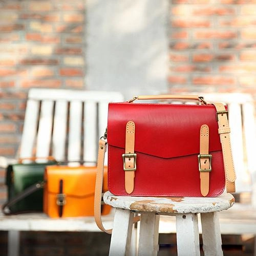 Timeless Style Comfort Carry Womens Handmade Red Leather Satchel Handbag Cambridge Structured Satchel Shoulder Purse