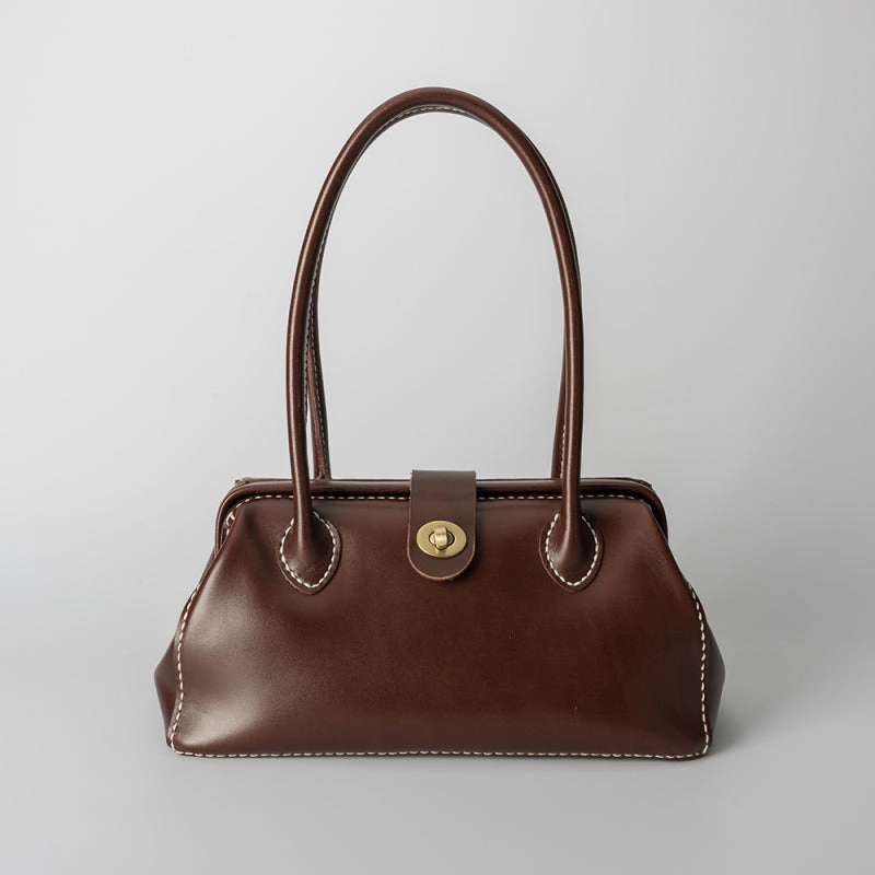 Casual Modern Handmade Womens Leather Doctor Handbag Purse Coffee Shoulder Bag Doctor Bags for Women