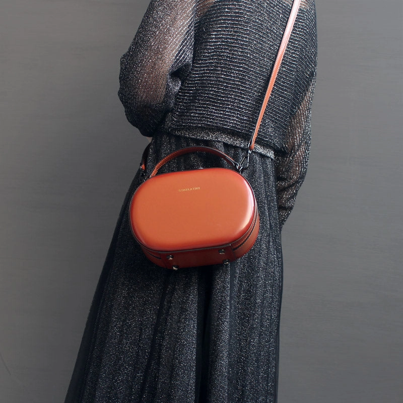 Smart Engineering Premium quality purse Womens Red Leather Small Round Handbag Purse Round Crossbody Bag Shoulder Bag for Women