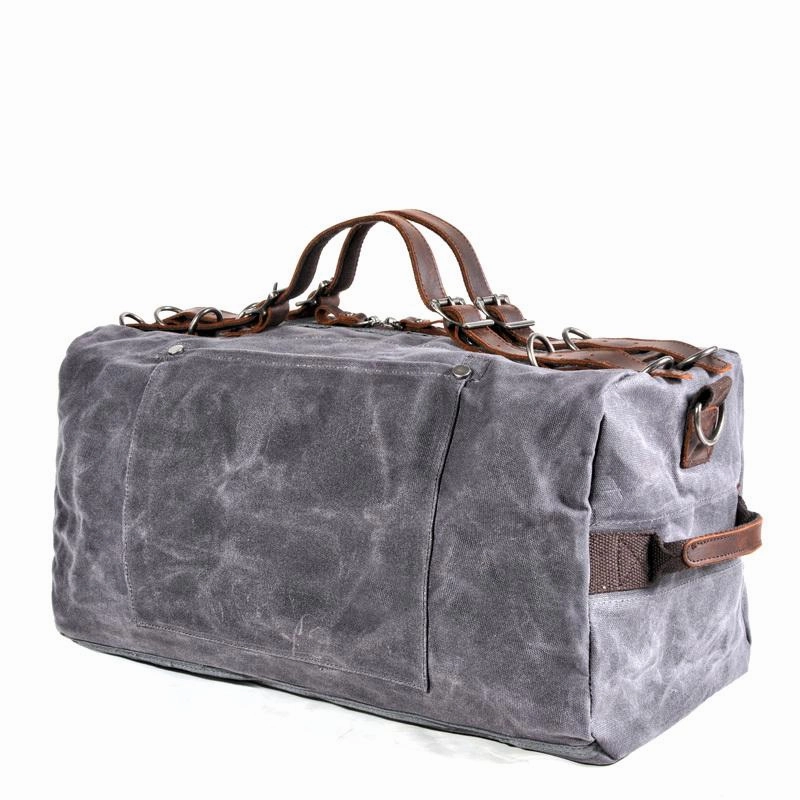 Functional Frame Casual Waxed Canvas Leather Mens Military Style Travel Weekender Bag Duffle Bag for Men