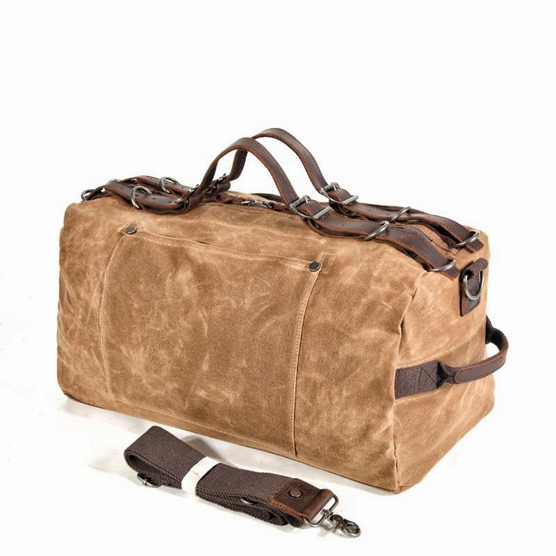 Casual Waxed Canvas Leather Mens Military Style Travel Weekender Bag Duffle Bag for Men Trade Exhibition
