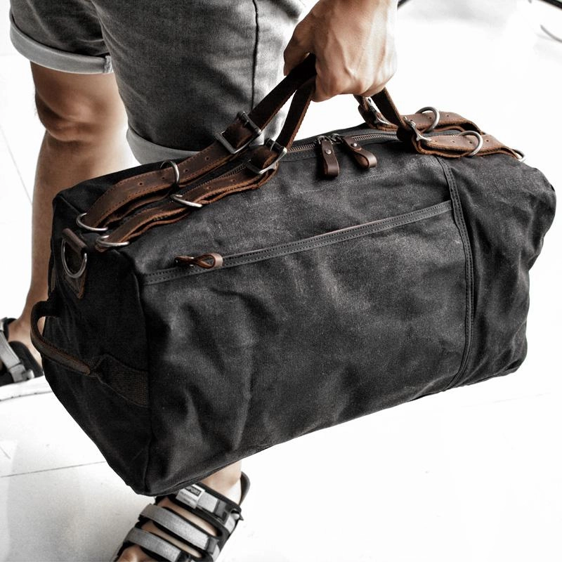 All Purpose Casual Waxed Canvas Leather Mens Military Style Travel Weekender Bag Duffle Bag for Men