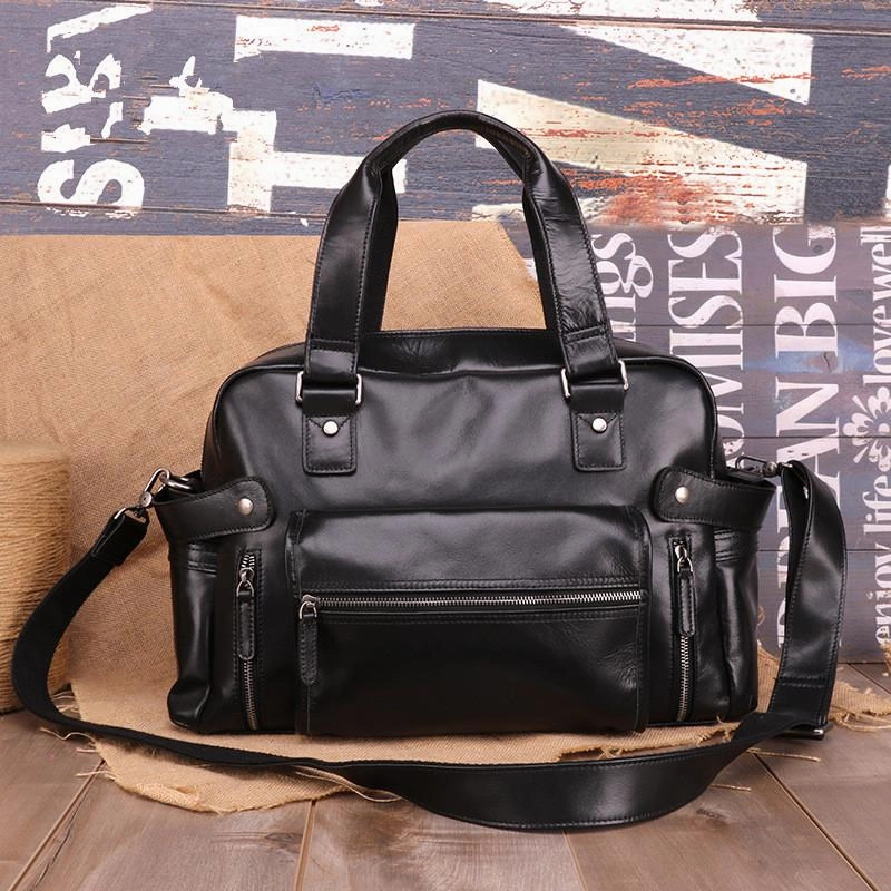 Casual Leather Mens 15 inches Black Briefcase Messenger Bag Travel Bag Black Handbag Side Bag for Men Modern Gear