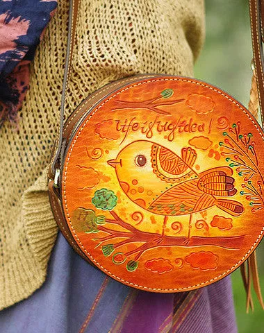 Outdoor Gear Street Outfit Handcraft retro crossbody leather round hand dyed shoulder bag /handbag for women