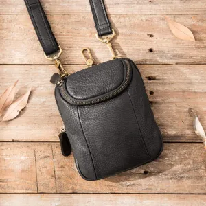 Black Leather Belt Pouch Mens Waist Bag Shoulder Bag for Men Functional Feature