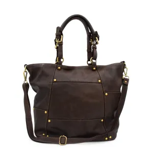 Leather Accents Nora Patchwork Tote in Chocolate