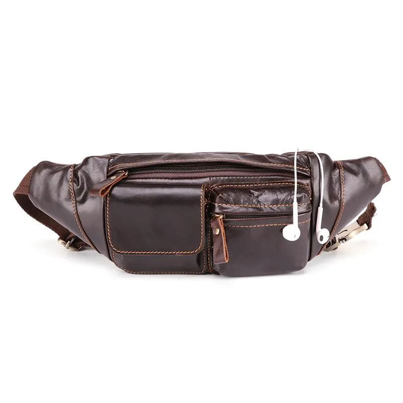 Cool Brown Leather Men's Fanny Pack Hip Pack Waist Bag Chest Bag For Men Minimal Geometry Travel Friendly