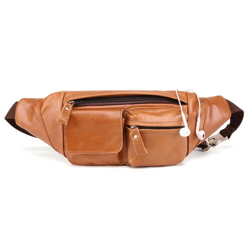 Classic Form Cool Brown Leather Men's Fanny Pack Hip Pack Waist Bag Chest Bag For Men