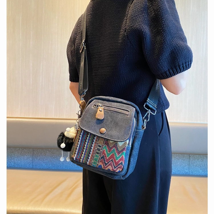 Portable function Durable Carry Canvas Embroidery Boho Crossbody Bag Womens Boho Sling Bag Canvas Crossbody Backpack