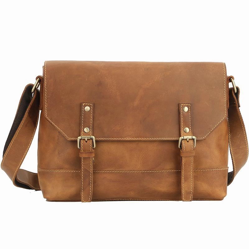Cool Brown Leather Mens Small Courier Bags Vintage Brown Messenger Bag Postman Bag For Men Trendy Journey