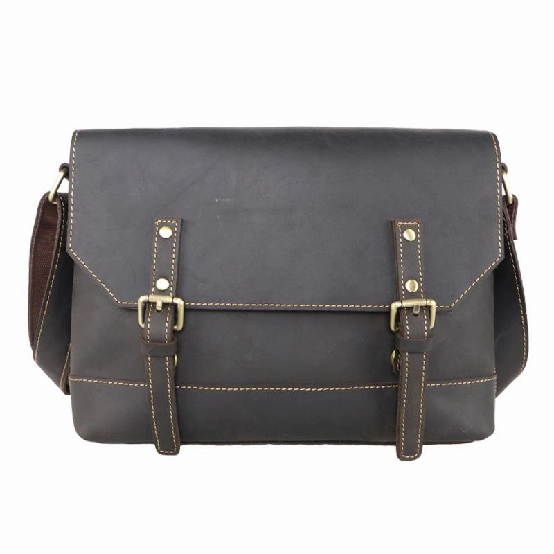Casual Travel Cool Brown Leather Mens Small Courier Bags Vintage Brown Messenger Bag Postman Bag For Men