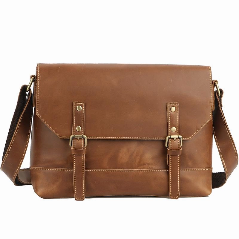 Cool Brown Leather Mens Small Courier Bags Vintage Brown Messenger Bag Postman Bag For Men Sleek Design Lightweight Comfort