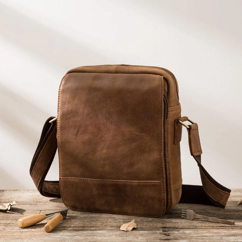 Casual Comfort Cool Mens Small Leather Brown Bag Messenger Bags Shoulder Bags  for Men