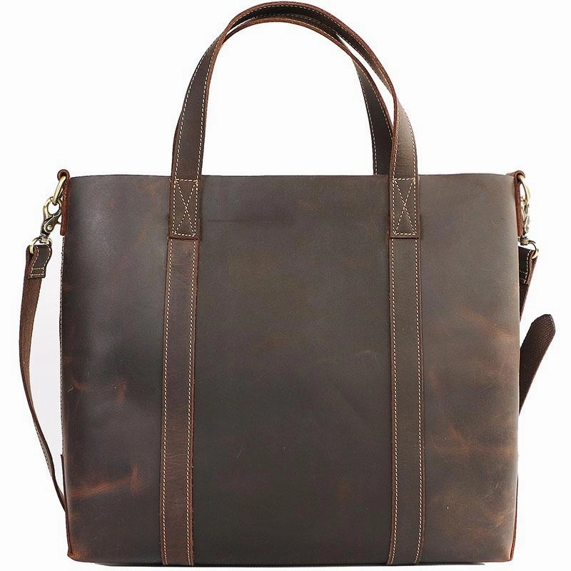 Dark Brown Vintage Leather Men Large Tote Bag Courier Tote Messenger Bag Tote For Men Street Lifestyle