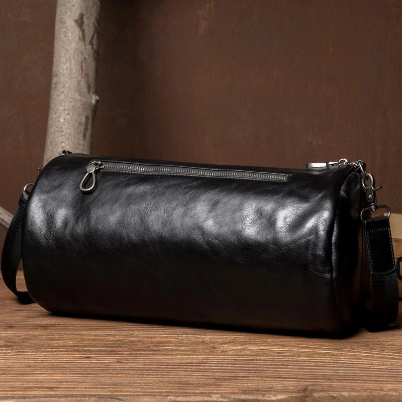Functional Piece Fashion Practicality Fashion Black Leather Mens Barrel Messenger Bag Bucket Courier Bag Postman Bags for Men