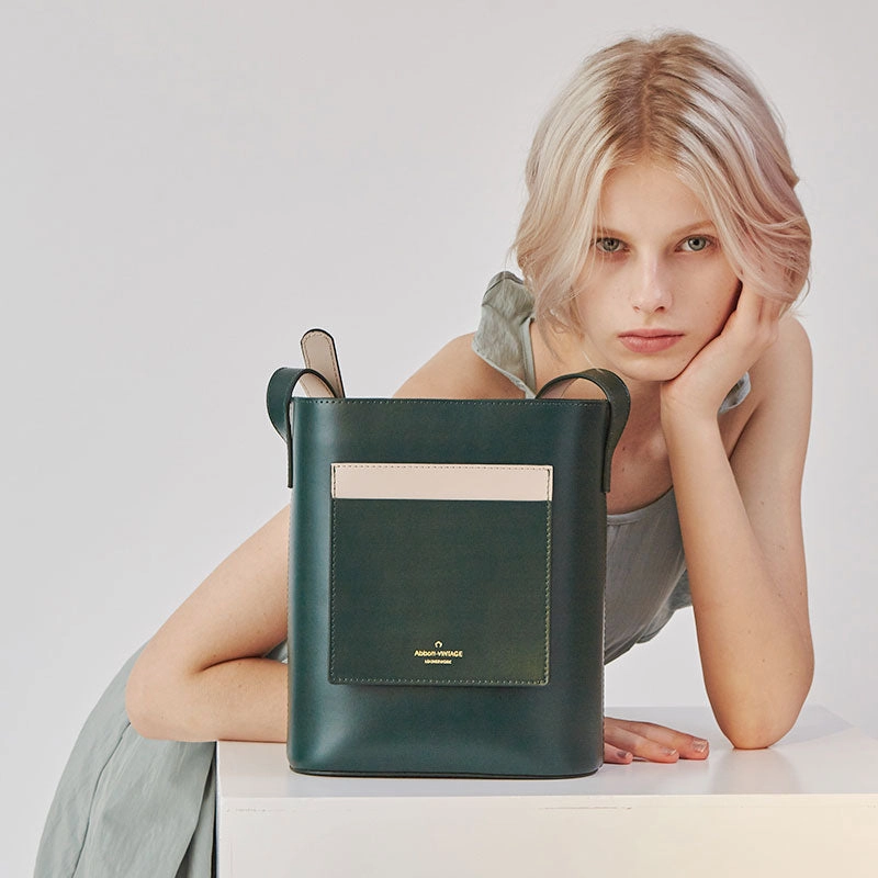 Contemporary Casual Look Stylish Leather Green Coffee Womens Bucket Purse Crossbody Bag Barrel Shoulder Bag for Women