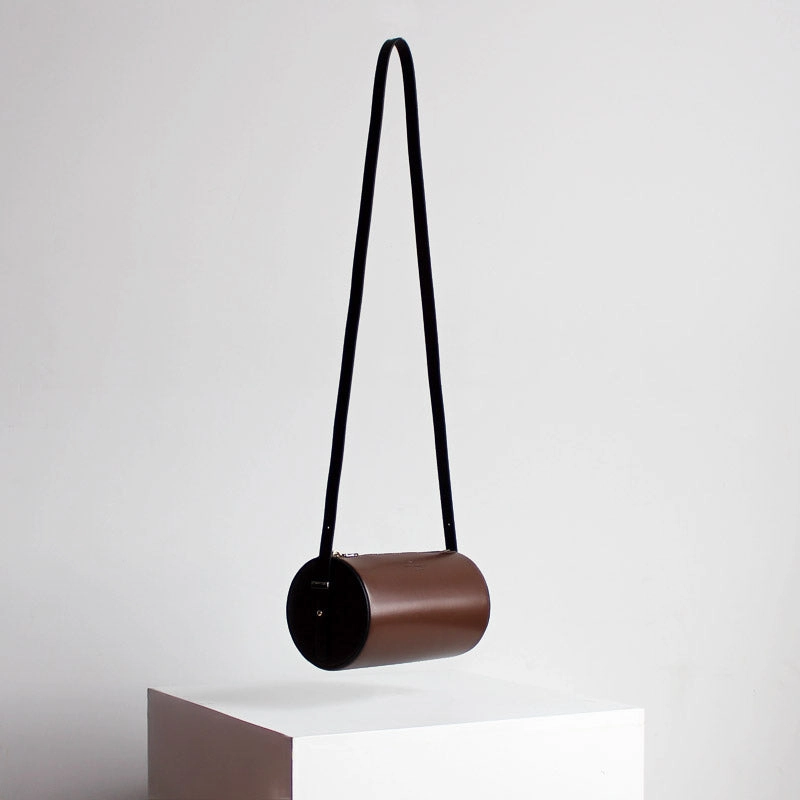 Modern Wardrobe Staple Cute Womens Coffee Leather Barrel Crossbody Purse Bucket Round Shoulder Bag for Women