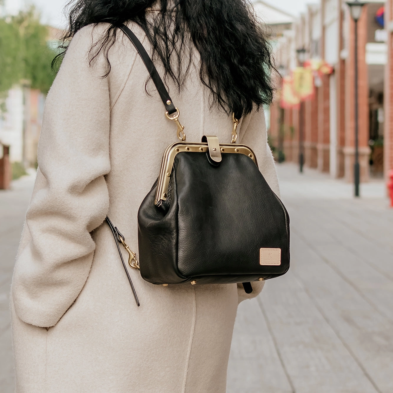 Handmade Womens Black Leather Doctor Backpack Purse Shoulder Doctor Handbag for Women Simple Elegance Weekend Outing