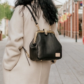 Handmade Womens Black Leather Doctor Backpack Purse Shoulder Doctor Handbag for Women Simple Elegance Weekend Outing