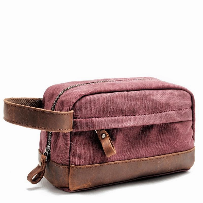 Cool Canvas Leather Mens Clutch Bag Handbag Storage Bag Wash Bag For Men Glossy Touch