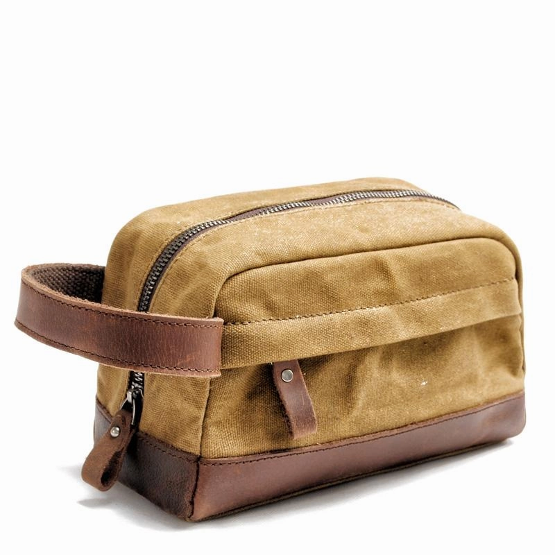 Cool Canvas Leather Mens Clutch Bag Handbag Storage Bag Wash Bag For Men Refined Finish Trend Essential