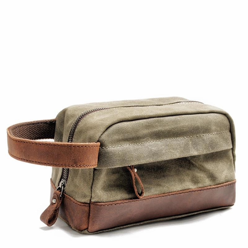 Cool Canvas Leather Mens Clutch Bag Handbag Storage Bag Wash Bag For Men Functional Daily