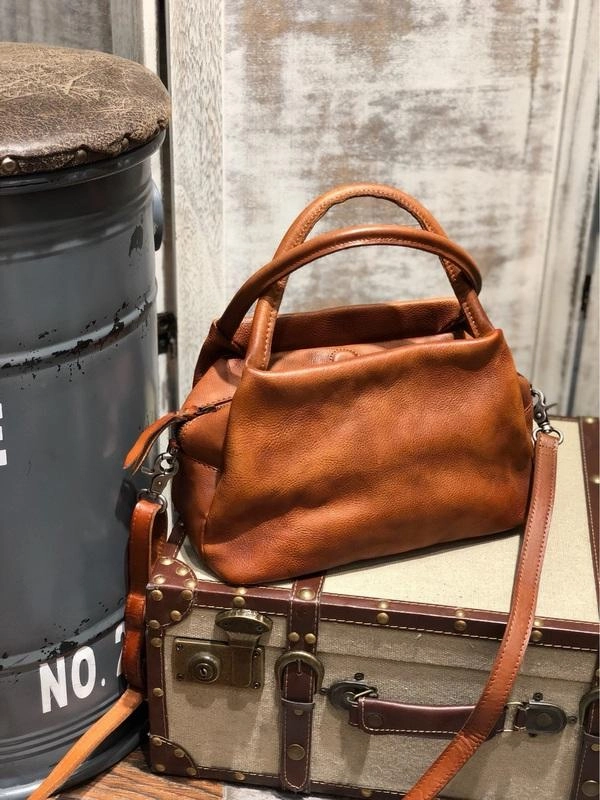 Compact Carry Urban Travel Fashion Womens Brown Leather Top Handle Satchel Handbag Brown Leather Satchel Shoulder Bag Purse