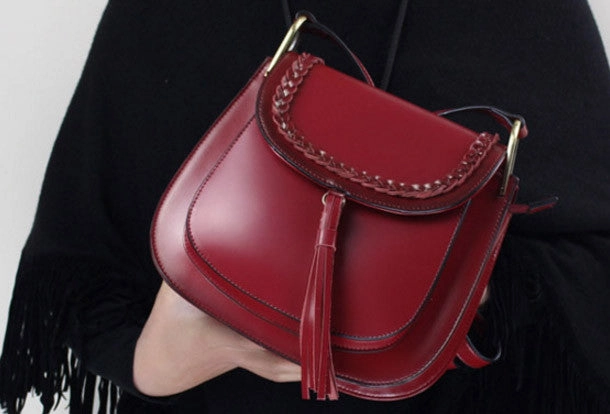 Genuine Leather handbag shoulder bag black red for women leather crossbody bag Practical Feature Holiday Getaway
